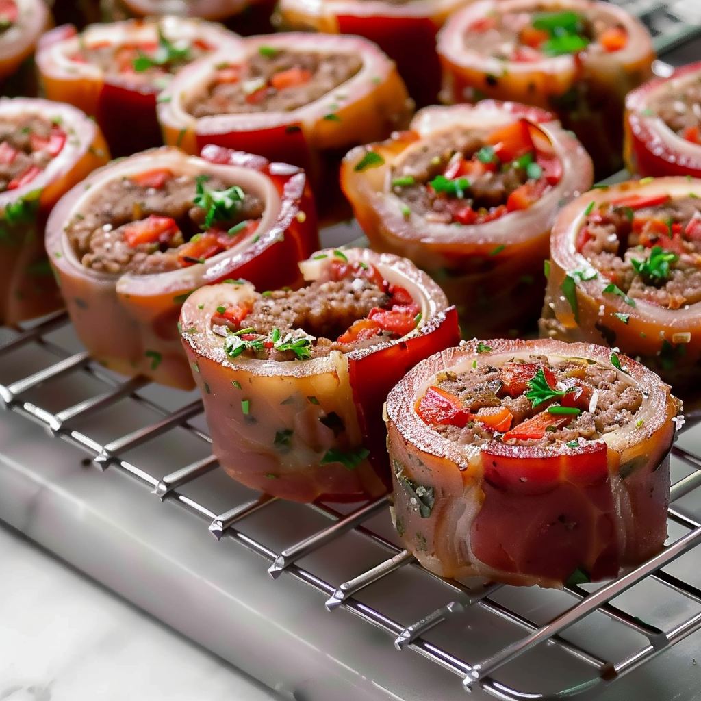 Smoked Bacon Pinwheels with Sausage Stuffing Recipe - Recipe Image