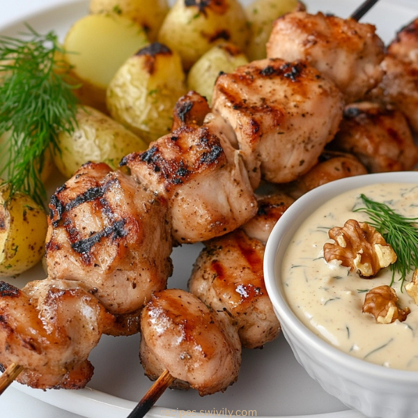 Chicken Skewers with Georgian Walnut Sauce