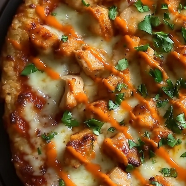 Buffalo Chicken Rice Crust Pizza