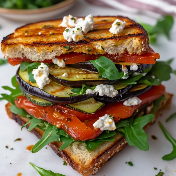 Grilled Veggie Sandwich with Goat Cheese and Hot Sauce