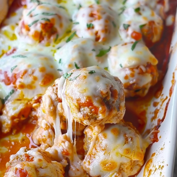 Cheesy Baked Meatballs in Marinara