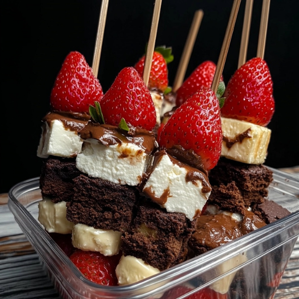 Strawberry Brownie Cheesecake Skewers
