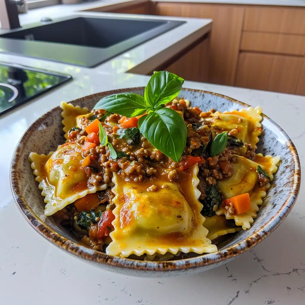 Spinach Ricotta Ravioli with Bolognese al Ragù Recipe - Recipe Image