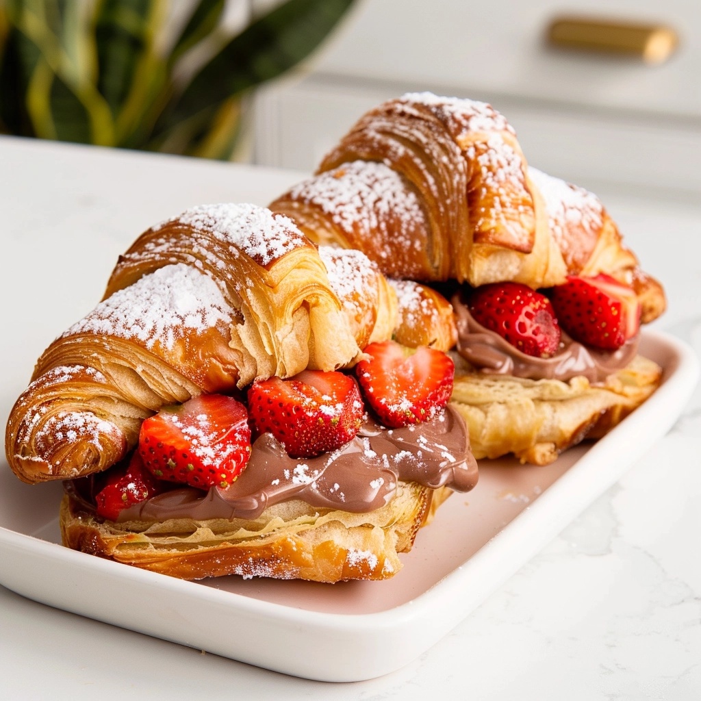 Chocolate Strawberry Croissant Sandwiches Recipe - Recipe Image