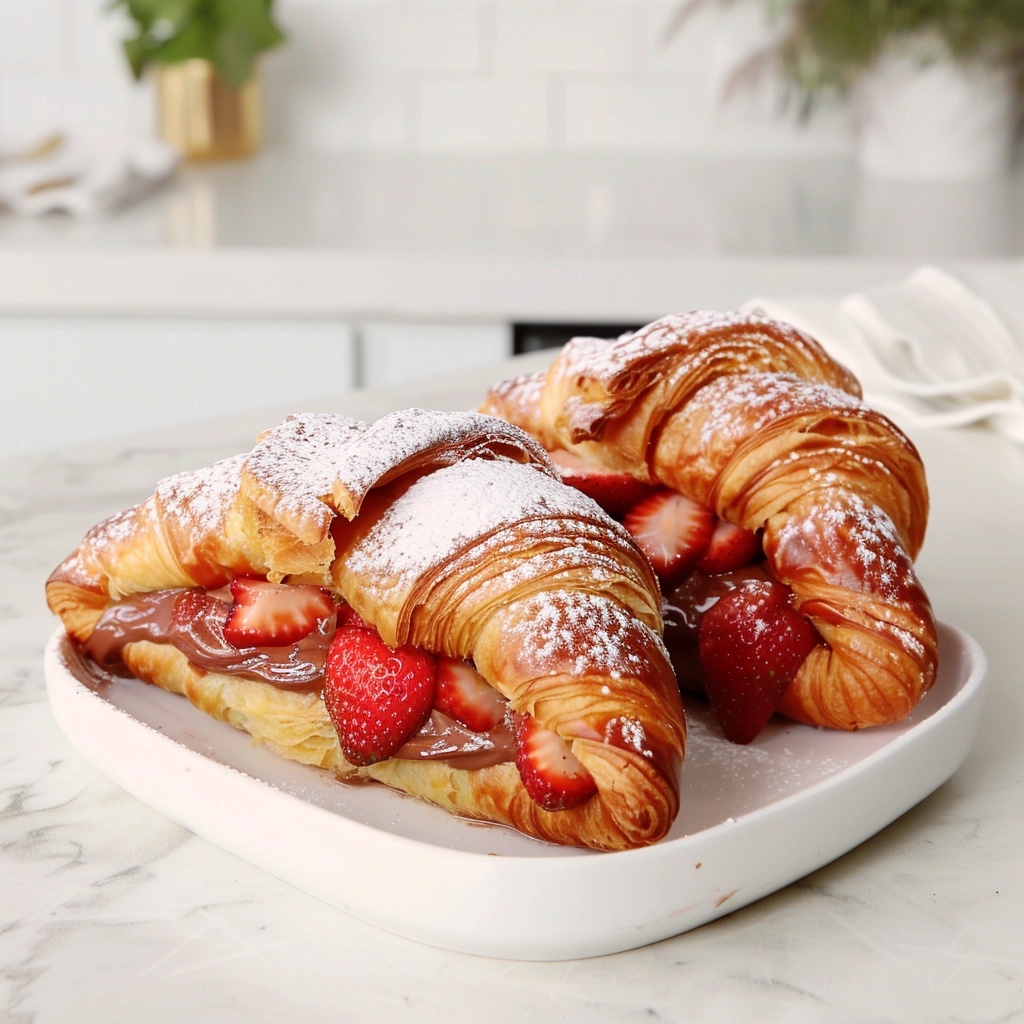Chocolate Strawberry Croissant Sandwiches Recipe - Recipe Image