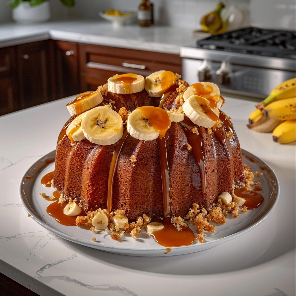 Caramel & Banana Cream Cheese Bundt Cake Recipe - Recipe Image