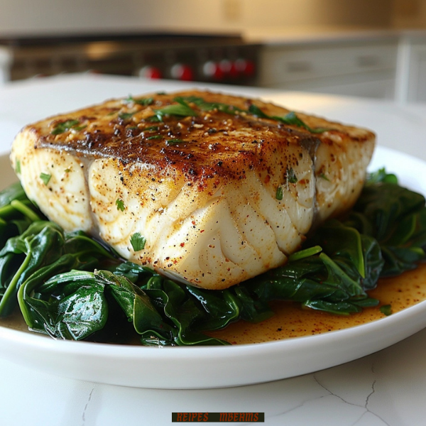 Pan-Seared Swordfish with Sautéed Spinach