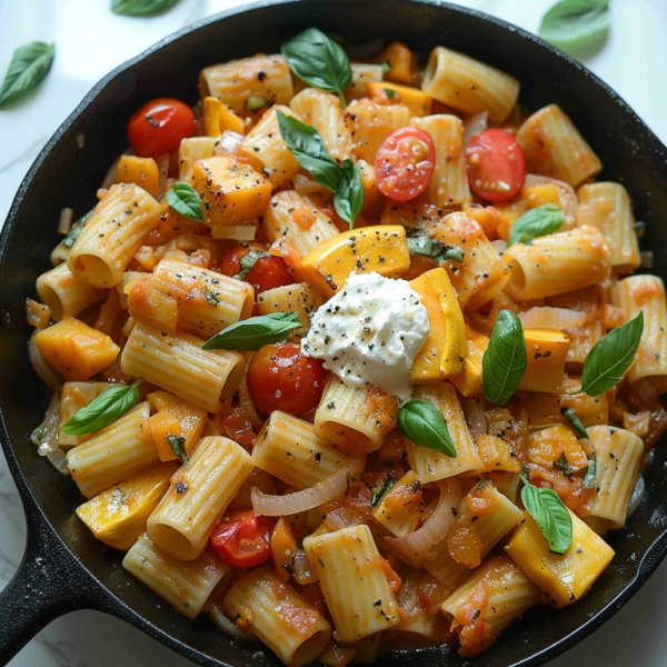 Skillet Pasta with Summer Squash, Ricotta and Basil