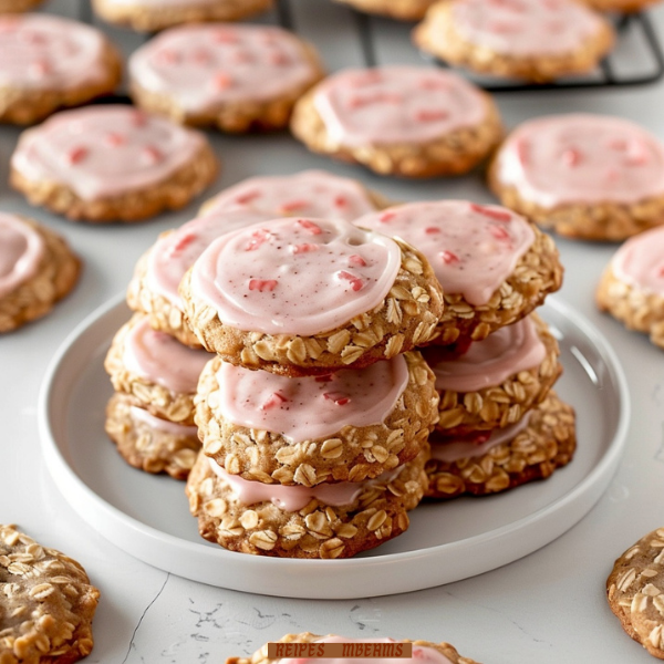 Strawberry Iced Oatmeal Cookies
