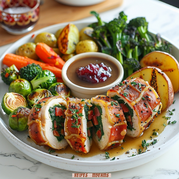 Dorset Organic Chicken Ballotine with Roasted Vegetables and Gravy