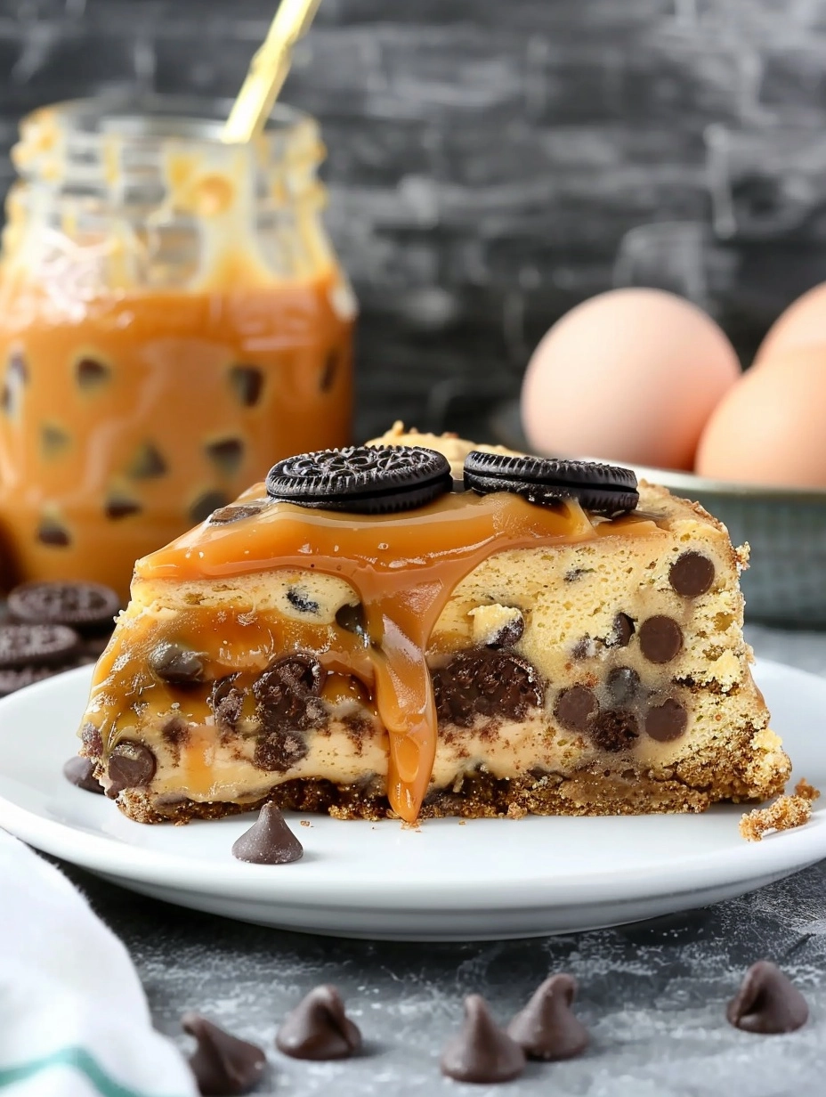 Oreo Caramel Chocolate Chip Cookie Cake Recipe - Recipe Image