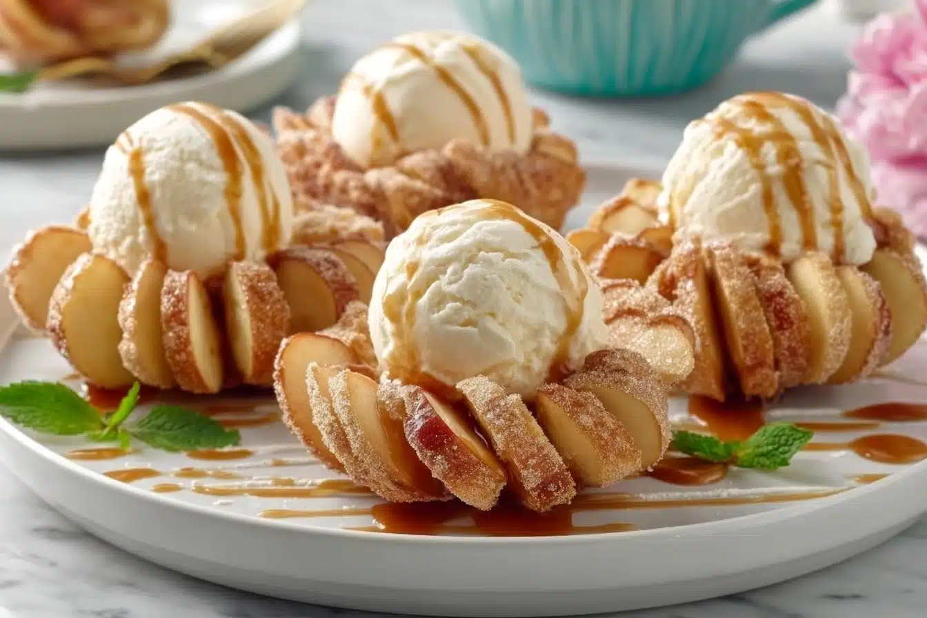Bloomin’ Apples with Cinnamon Sugar & Ice Cream Recipe - Recipe Image