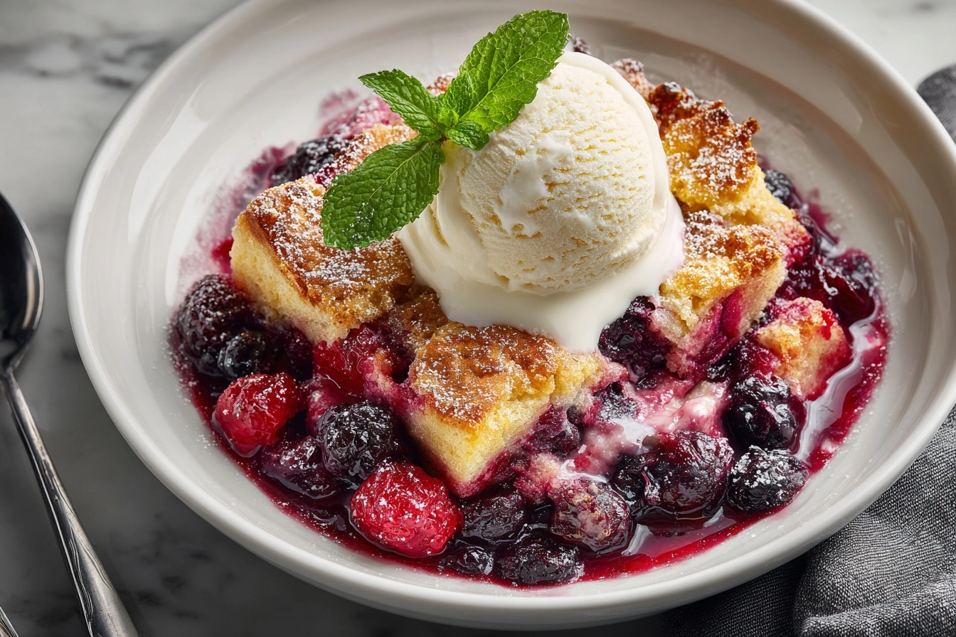Warm Mixed Berry Cobbler with Vanilla Ice Cream Recipe - Recipe Image