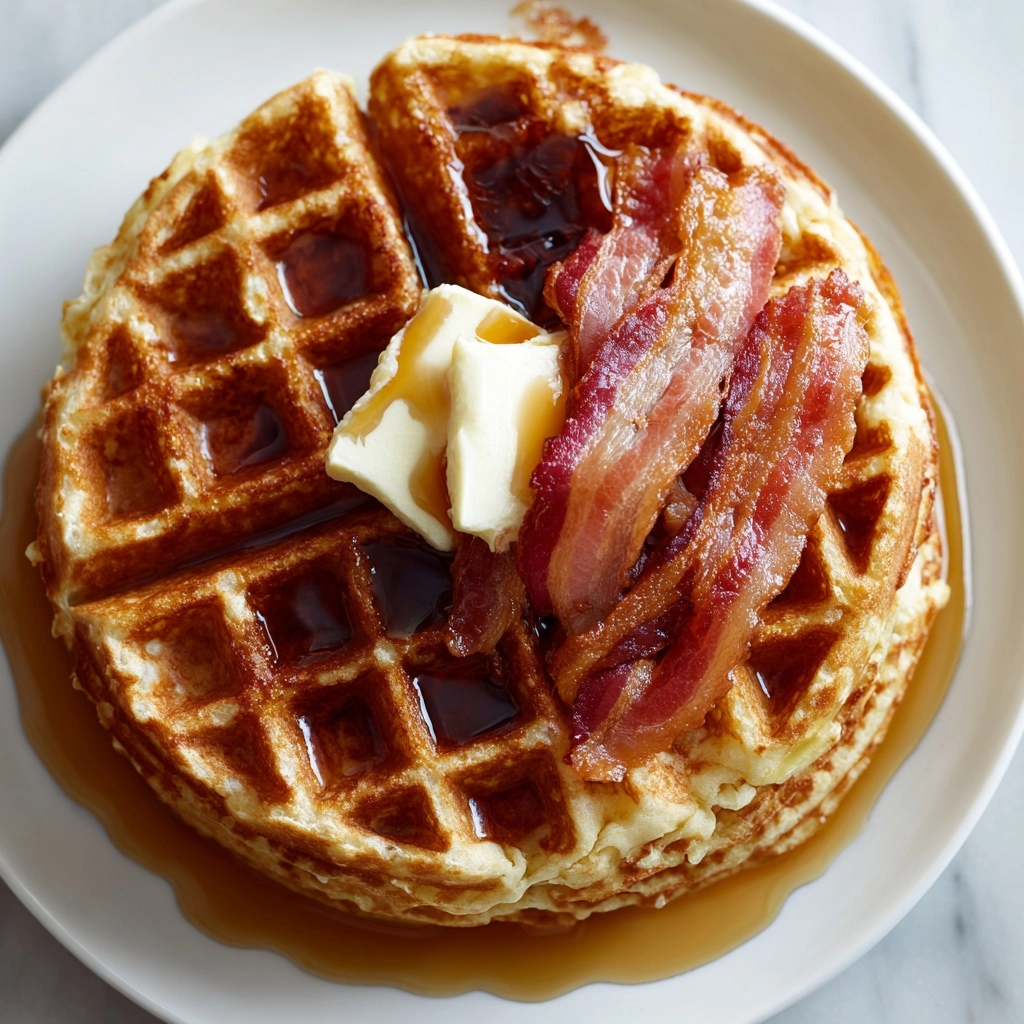 Crispy Fluffy Yeasted Waffles with Bacon & Syrup Recipe