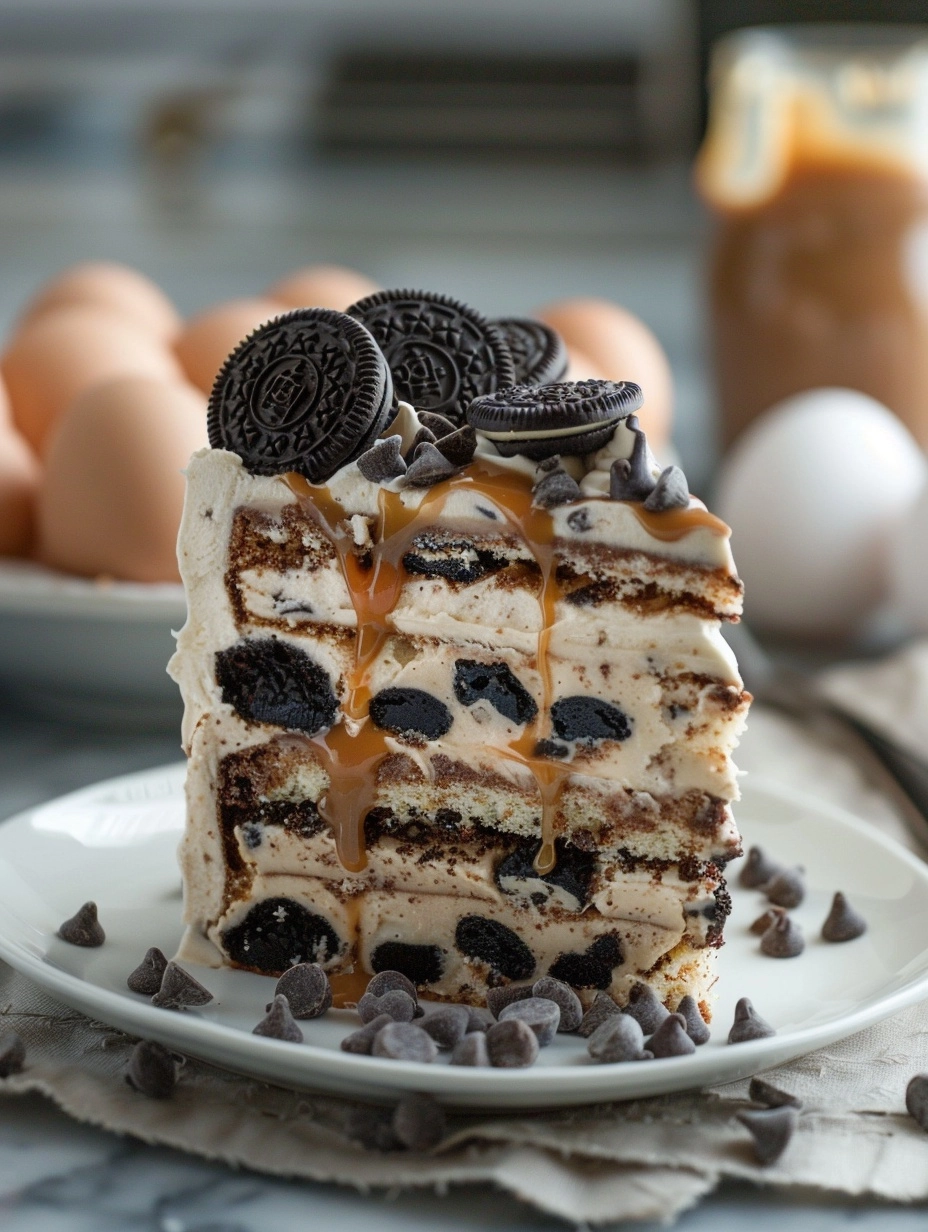 Oreo Caramel Chocolate Chip Cookie Cake Recipe - Recipe Image
