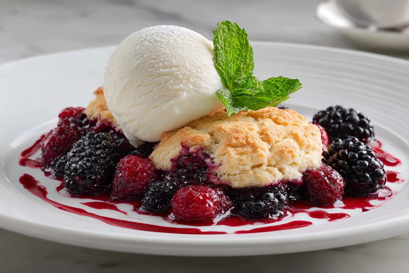 Warm Mixed Berry Cobbler with Vanilla Ice Cream Recipe - Recipe Image