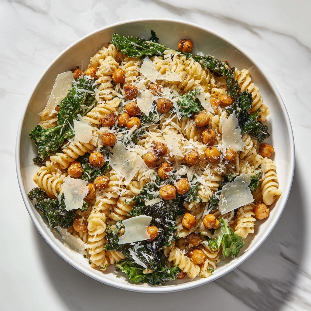 Kale Caesar Pasta Salad with Crispy Chickpeas Recipe