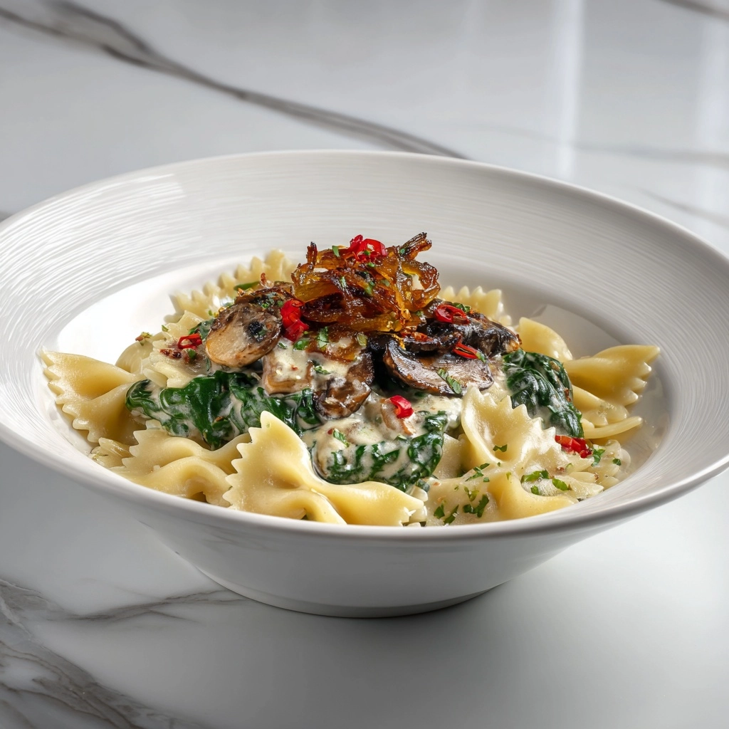 Creamy Mushroom Spinach Bowtie Pasta Recipe