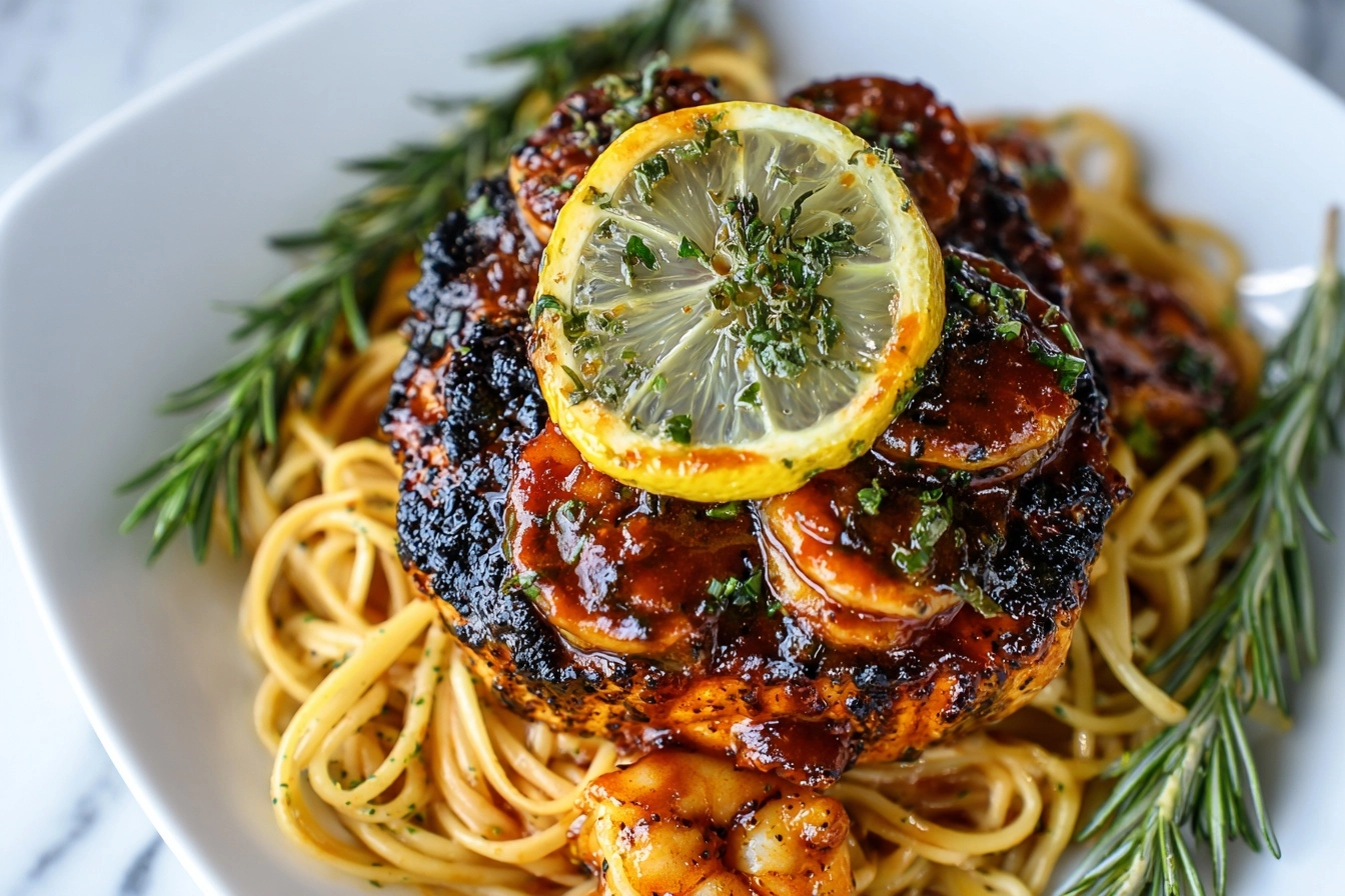Blackened Lemon Garlic Swordfish with Shrimp Fra Diavolo Recipe 4 Blackened Lemon Garlic Swordfish with Shrimp Fra Diavolo Recipe - Recipe Image