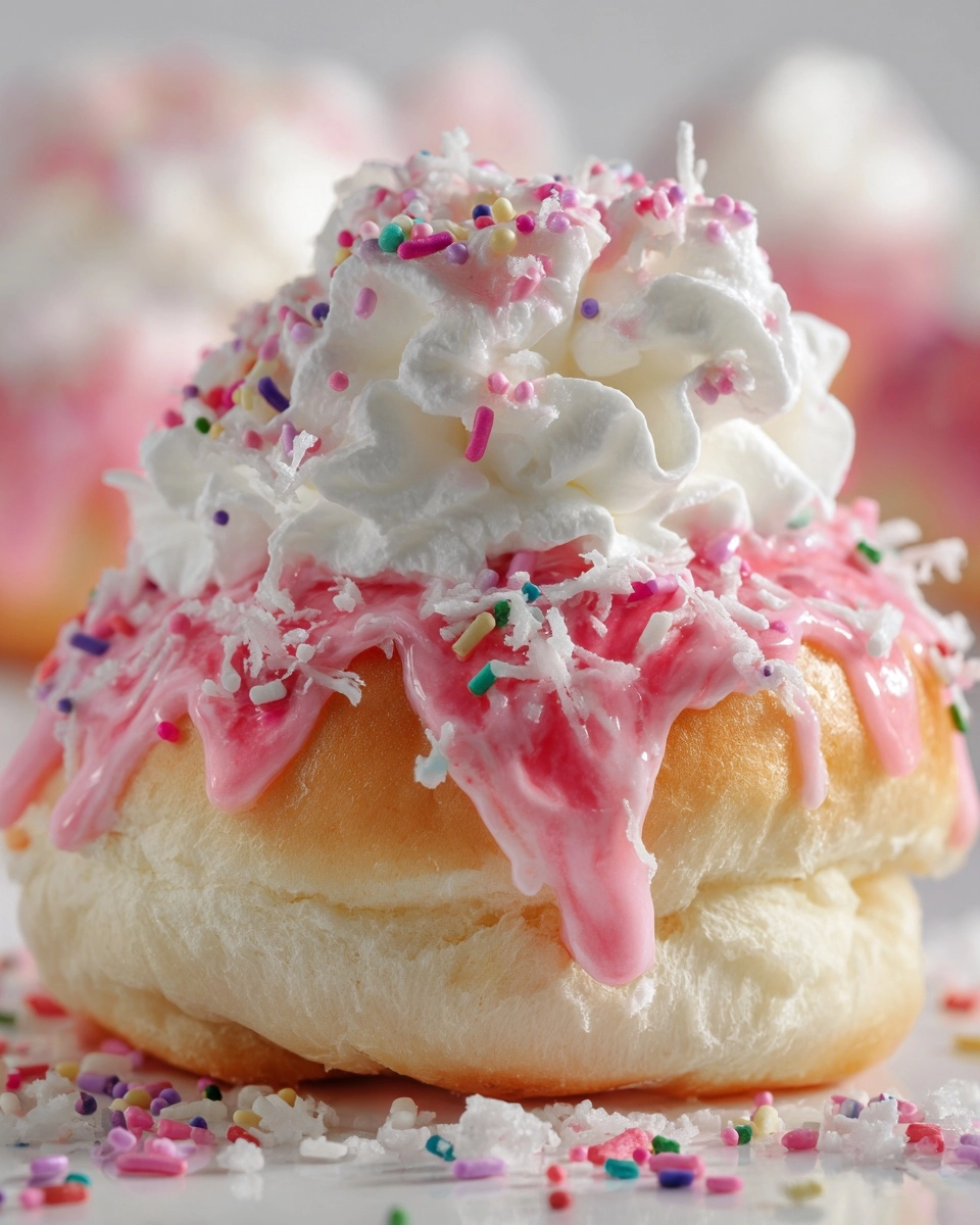 Finger Bun Éclairs with Pink Glaze & Coconut Sprinkle Recipe 4 Finger Bun Éclairs with Pink Glaze & Coconut Sprinkle Recipe - Recipe Image