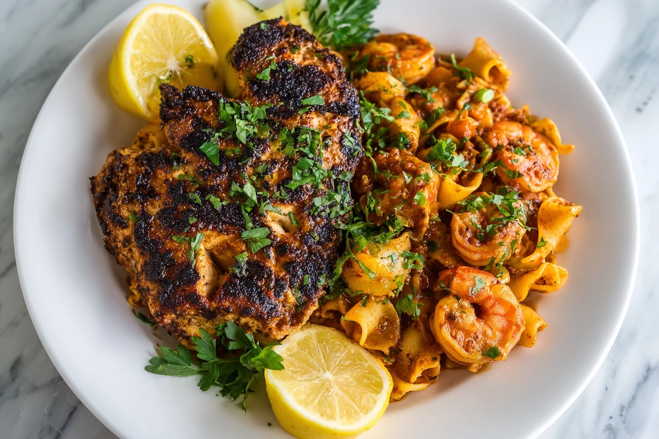 Blackened Lemon Garlic Swordfish with Shrimp Fra Diavolo Recipe