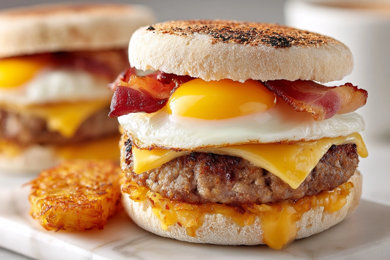 Egg McMuffins with Sausage, Bacon & Hash Browns Recipe - Recipe Image