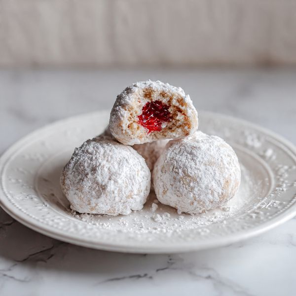 Raspberry-Filled Almond Snow Cookies Recipe - Recipe Image