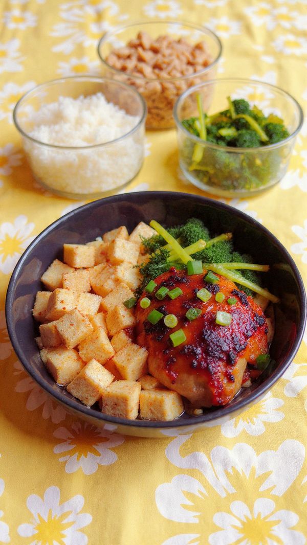 Oven Baked Barbecue Chicken Legs with Home Fries and Roasted Vegetables Recipe - Recipe Image