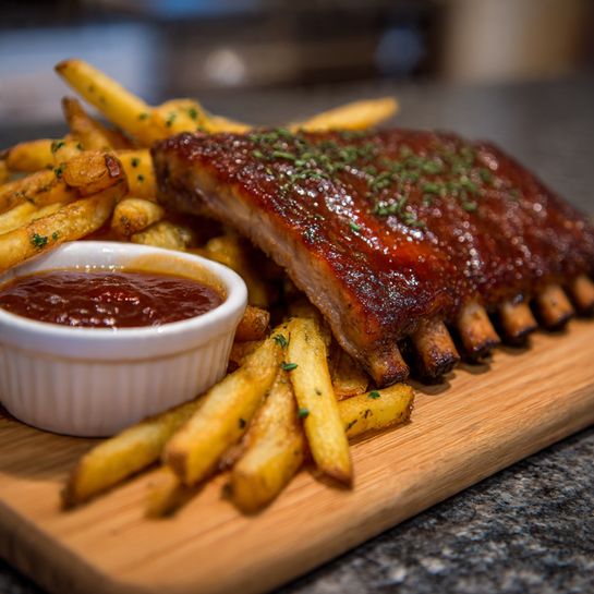 Oven Baked Barbecue Pork Ribs and Duck Fat Fries Recipe 4 Oven Baked Barbecue Pork Ribs and Duck Fat Fries Recipe - Recipe Image