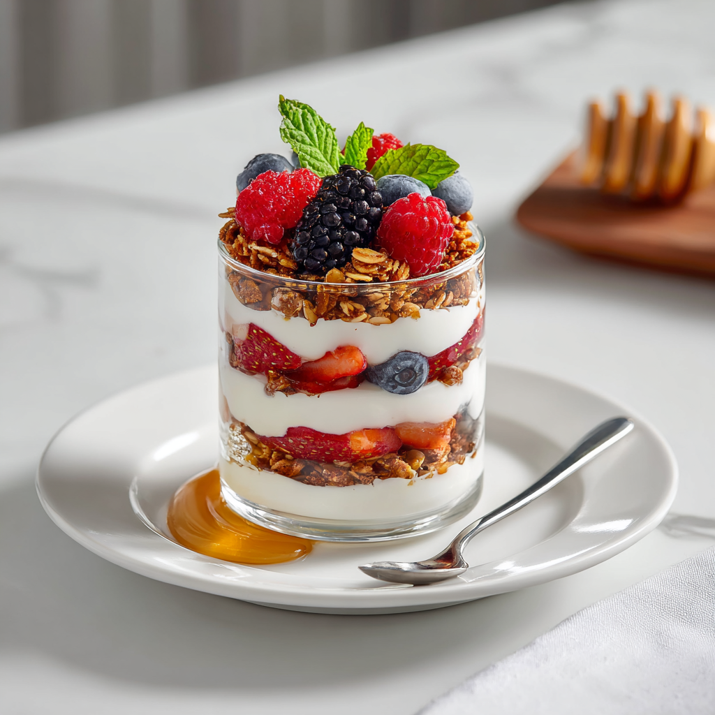 Creamy Yogurt Parfait with Fresh Fruit, Granola, and Honey Recipe