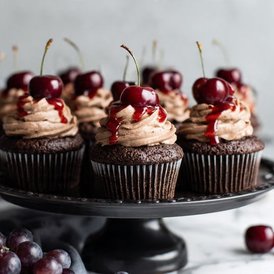 Cherry-Stuffed Chocolate Cupcakes with Gooey Center Recipe - Recipe Image