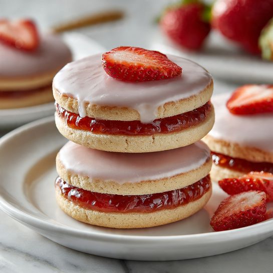 Easy Strawberry Shortbread Cookies with Vibrant Strawberry Glaze Recipe - Recipe Image