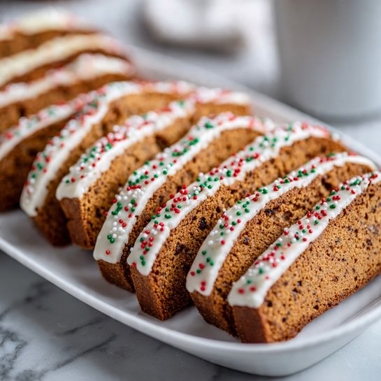 Crispy Gingerbread Biscotti with White Chocolate & Holiday Sprinkles Recipe 4 Crispy Gingerbread Biscotti with White Chocolate & Holiday Sprinkles Recipe - Recipe Image