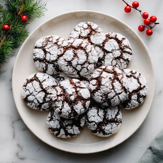 Fudgy Christmas Chocolate Crinkle Cookies Recipe - Recipe Image