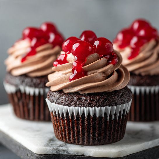 Cherry-Stuffed Chocolate Cupcakes with Gooey Center Recipe - Recipe Image