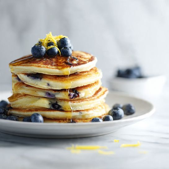 Fluffy Lemon Blueberry Greek Yogurt Pancakes Recipe - Recipe Image