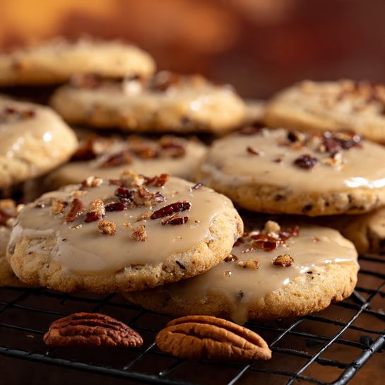 Frosted Butter Pecan Cookies with Brown Sugar Icing Recipe - Recipe Image