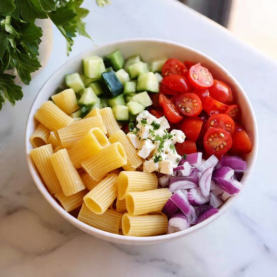 Cold Ditalini Pasta Salad with Fresh Vegetables and Herbs Recipe