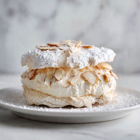 Almond Dacquoise with Whipped Cream Filling Recipe