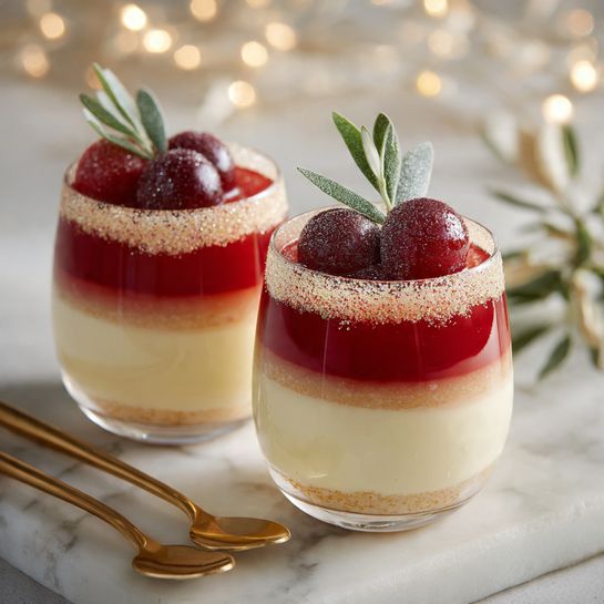 Eggnog Panna Cotta with Spiked Cranberry Sauce Recipe - Recipe Image