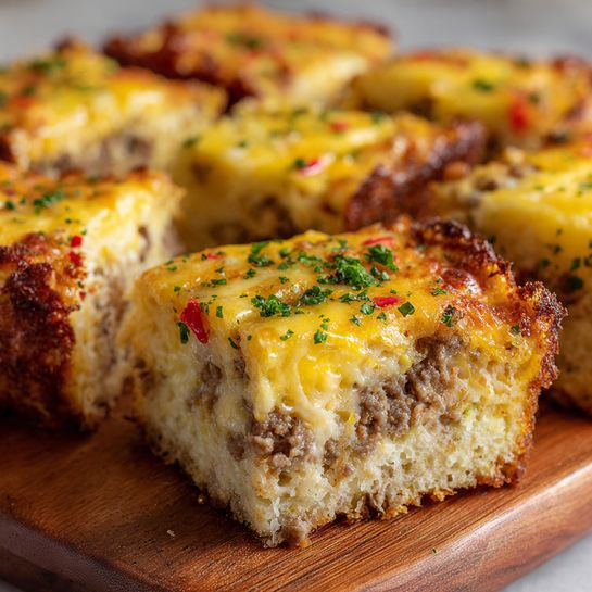 Cheesy Hashbrown Breakfast Casserole with Sausage and Eggs Recipe - Recipe Image
