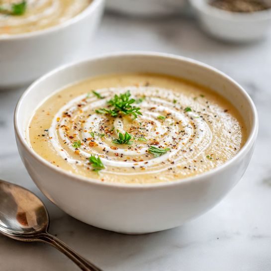 Rustic French Roasted Garlic Soup with Caramelized Onions Recipe - Recipe Image