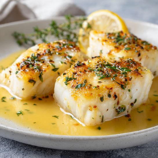 Flaky Cod Fillets with Lemon Butter Sauce Recipe