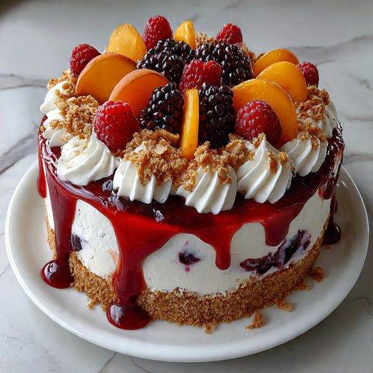 Summer Berry & Peach Cheesecake – Fresh and Fruity Dessert Recipe - Recipe Image