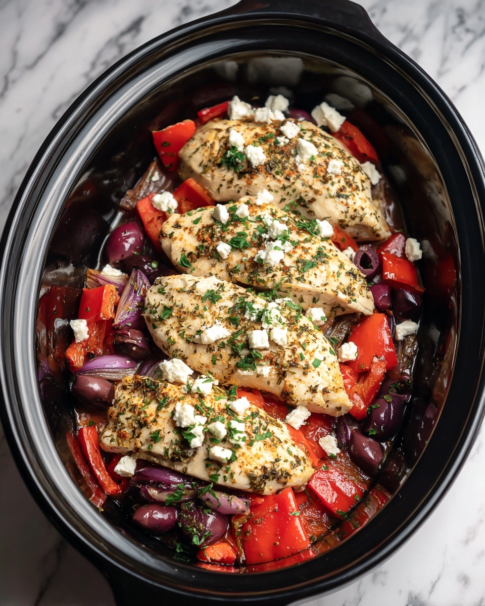Slow Cooker Greek Chicken with Olives & Peppers (Easy Mediterranean Dinner) Recipe