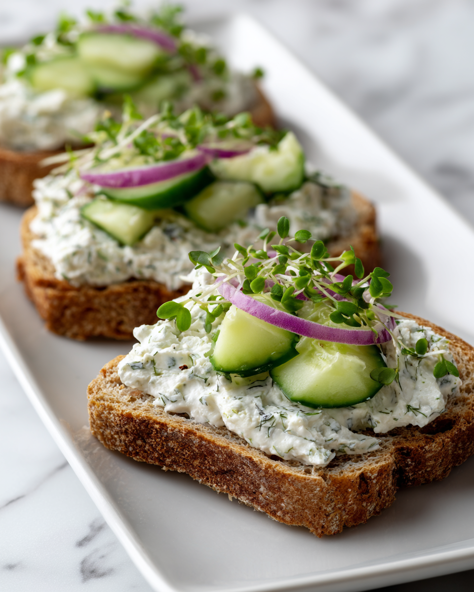 Cucumber Tea Sandwiches with Greek Yogurt and Herbs - Recipe Image