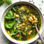 Italian Green Minestrone Soup with Pesto (No Tomato)