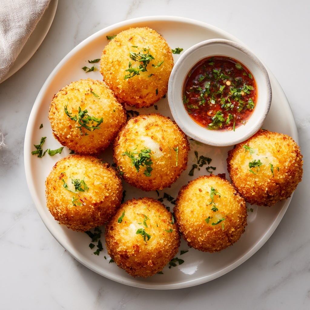 Parmesan Pot Roast Arancini with Tomato–Herb Dipping Sauce Recipe - Recipe Image