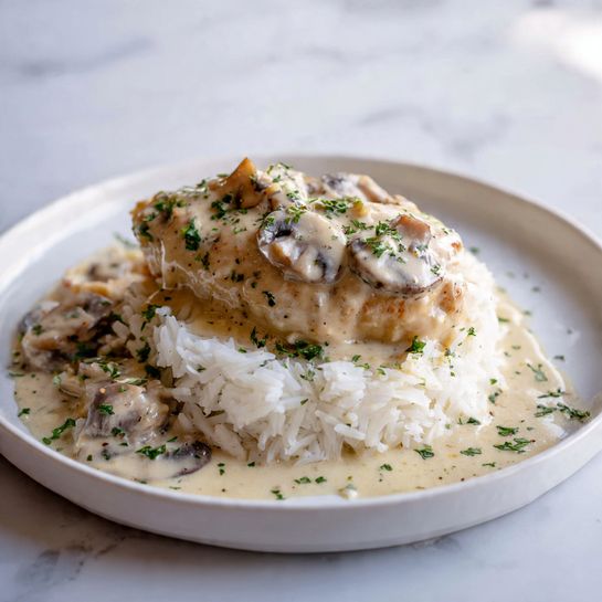 Creamy Smothered Chicken and Rice Dinner 4 Creamy Smothered Chicken and Rice Dinner - Recipe Image