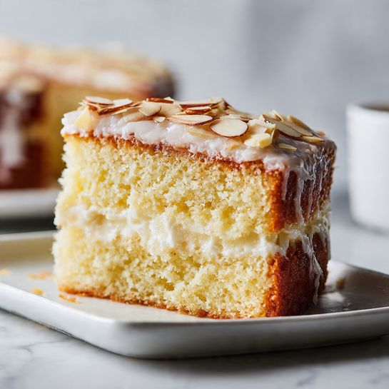 Fluffy Almond Cream Cake – Whipped Filling & Crunchy Topping - Recipe Image